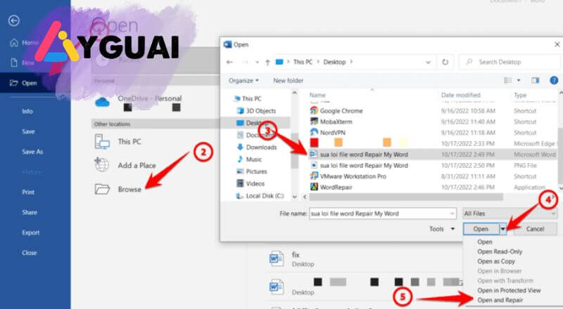 Cách khắc phục File Word mở không được – Word experienced an error trying to open the file 7 Cách sửa File Word mở không được bằng tính năng Open and Repair