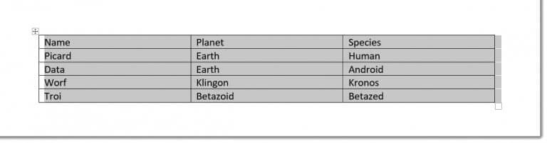 Chuyển đổi văn bản thành bảng Word bước 4