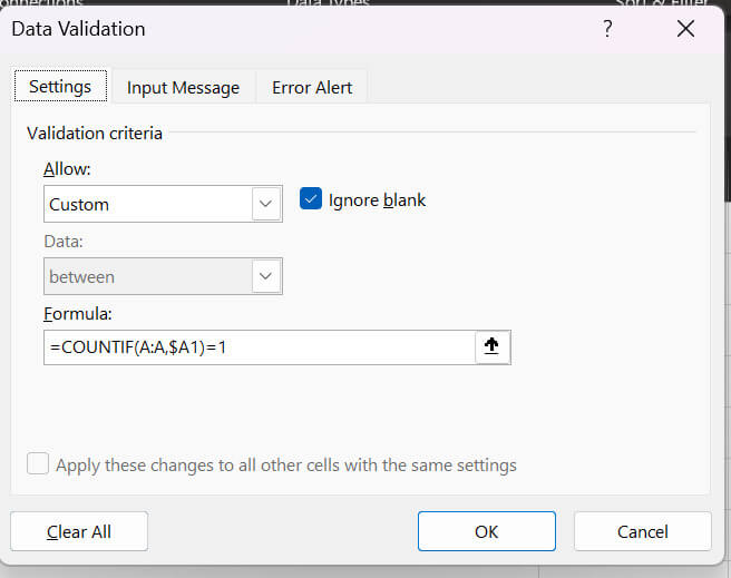Hướng dẫn tạo bảng cảnh báo khi nhập trùng nội dung Excel bước 3
