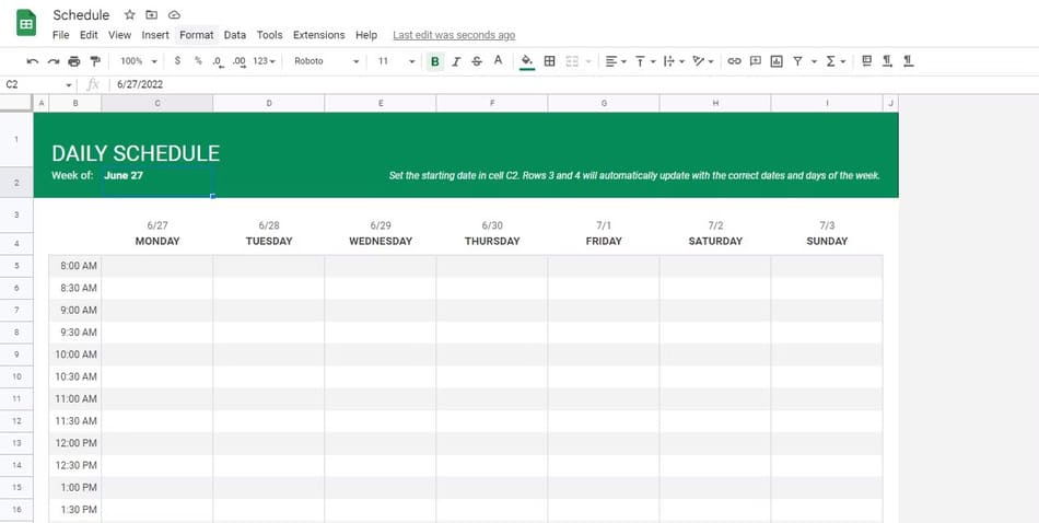 Hướng dẫn tạo thời gian biểu trong google sheets bước 3