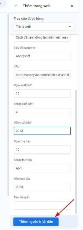 Hướng dẫn trích dẫn tài liệu tham khảo chuẩn APA bước 7