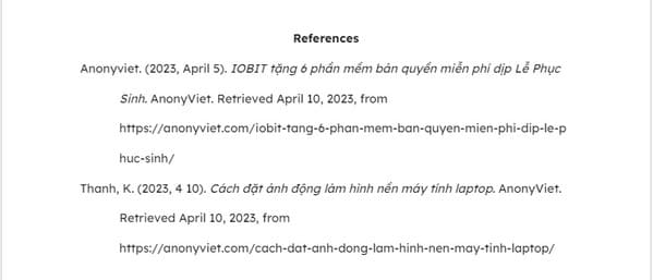 Hướng dẫn trích dẫn tài liệu tham khảo chuẩn APA kết quả