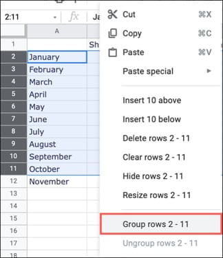 Gom nhóm hàng và cột Google Sheets: Cách làm chi tiết từ A-Z 8 Cách gom nhóm và mở rộng hàng, cột trong Google Sheets 1