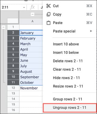 Gom nhóm hàng và cột Google Sheets: Cách làm chi tiết từ A-Z 13 Hướng dẫn bỏ nhóm hàng và cột Google Sheets chi tiết 1