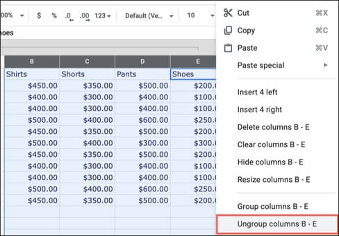 Gom nhóm hàng và cột Google Sheets: Cách làm chi tiết từ A-Z 14 Hướng dẫn bỏ nhóm hàng và cột Google Sheets chi tiết 2